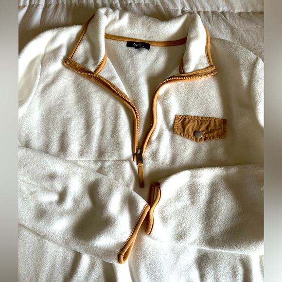 Angel Brand Super Soft Half Zip Sweater NWOT Size Large White & Khaki - Picture 1 of 5